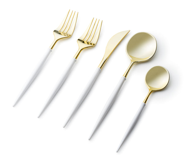 Noble Collection Gold And White Flatware Set 40 Count-Setting for 8