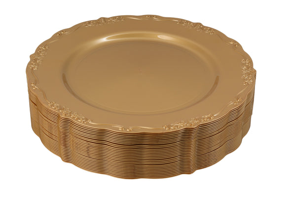 60 Piece Gold Round Plastic Dinnerware Value Set - Casual