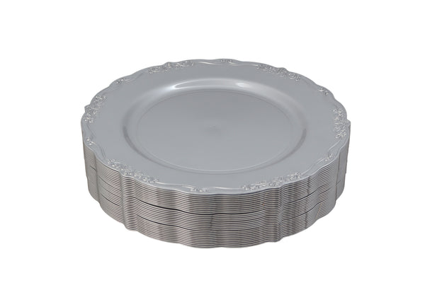 60 Piece Silver Round Plastic Dinnerware Value Set - Casual