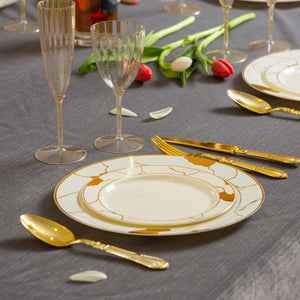 Cream and Gold Round Plastic Dinnerware Value Set