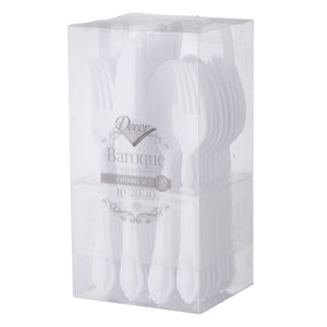 40 Piece Disposable White Plastic Cutlery Heavyweight Silverware Combo Set (10 Settings) - Baroque - Posh Setting