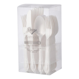 40 Piece Disposable Pearl Plastic Cutlery Heavyweight Silverware Combo Set (10 Settings) - Baroque - Posh Setting