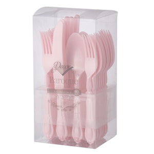 40 Piece Disposable Pink / Blush Plastic Cutlery Heavyweight Silverware Combo Set (10 Settings) - Baroque - Posh Setting