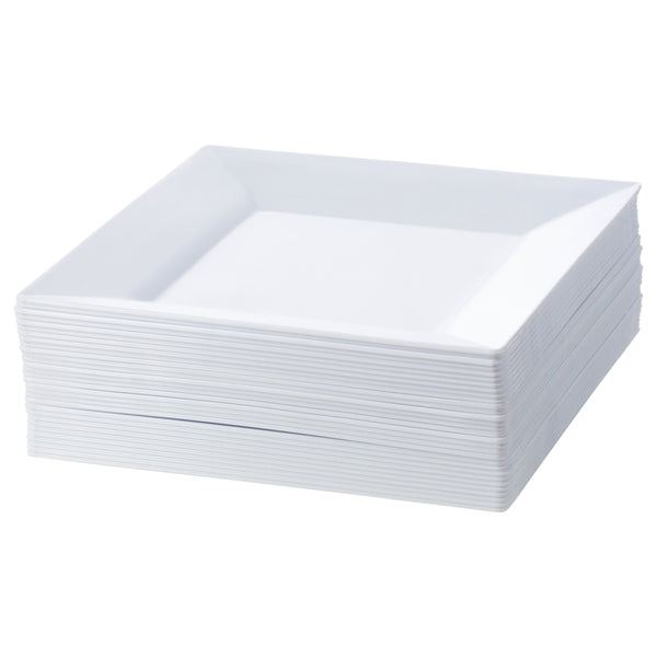 10.75 Inch White Square Plastic Dinner Plate 10 Pack - Carre - Posh Setting