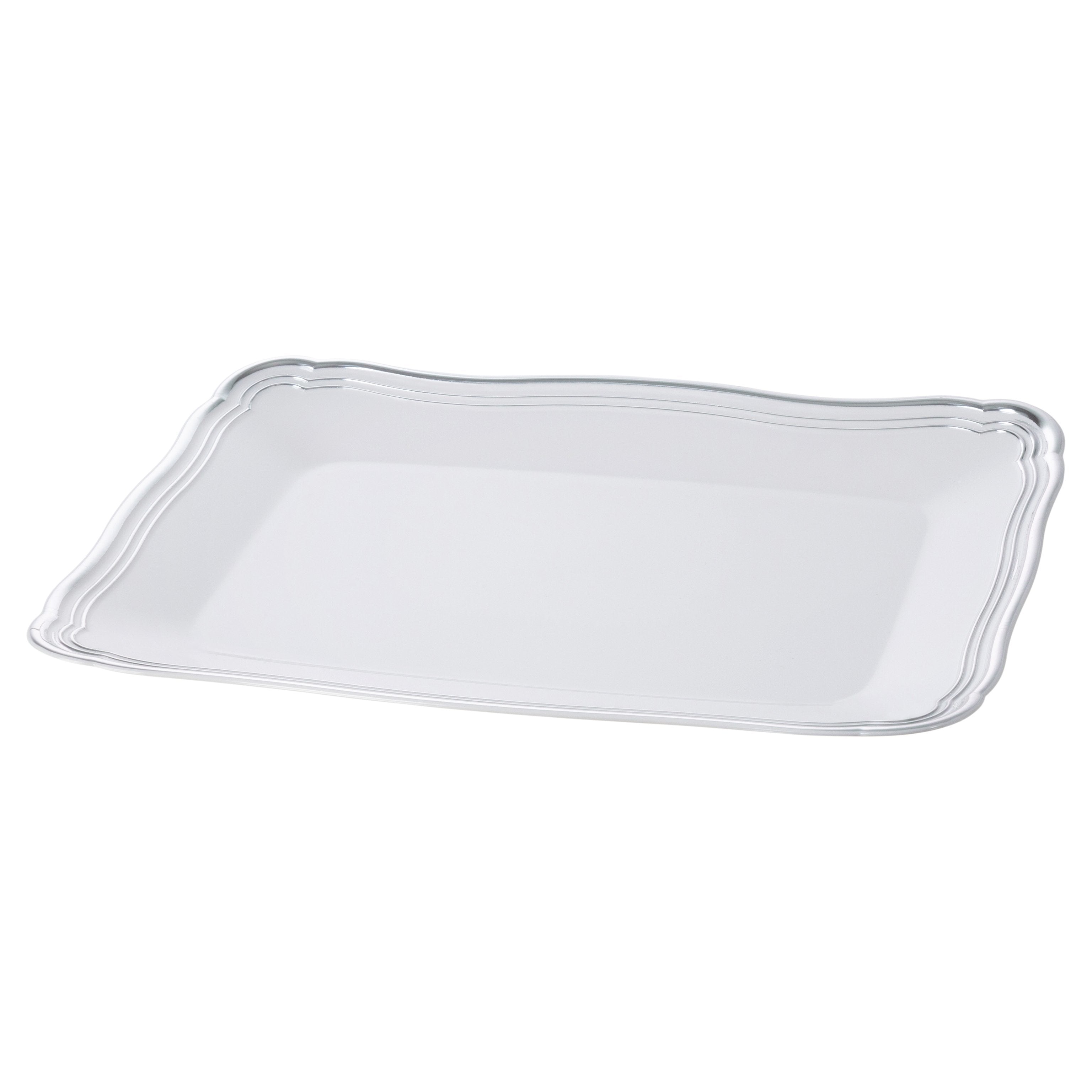 9 X 13 Inch Rectangle White and Silver Rim Plastic Serving Tray