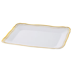 9 X 13 Inch Rectangle White And Gold Rim Plastic Serving Tray - Posh Setting