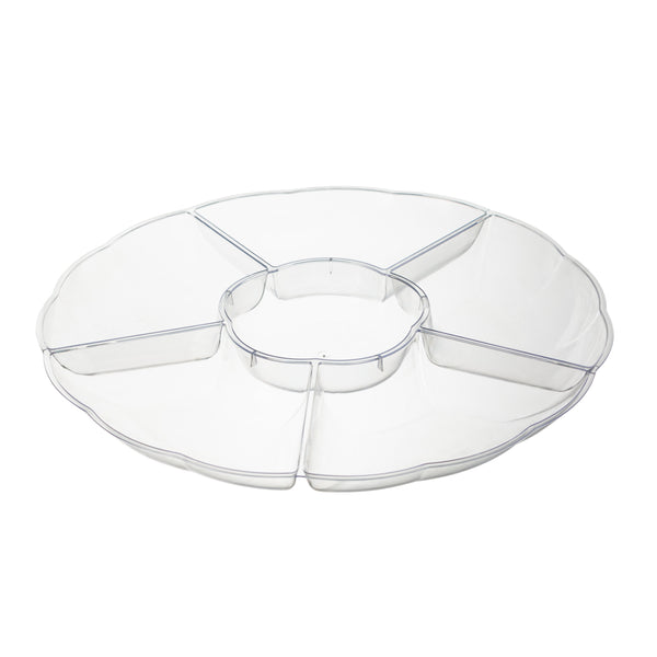 12 inch Clear Plastic Round 6 Compartment Serving Tray - Posh Setting