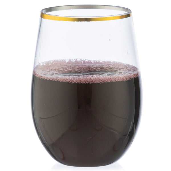 16 oz. Clear Stemless Wine Goblets With Gold Rim