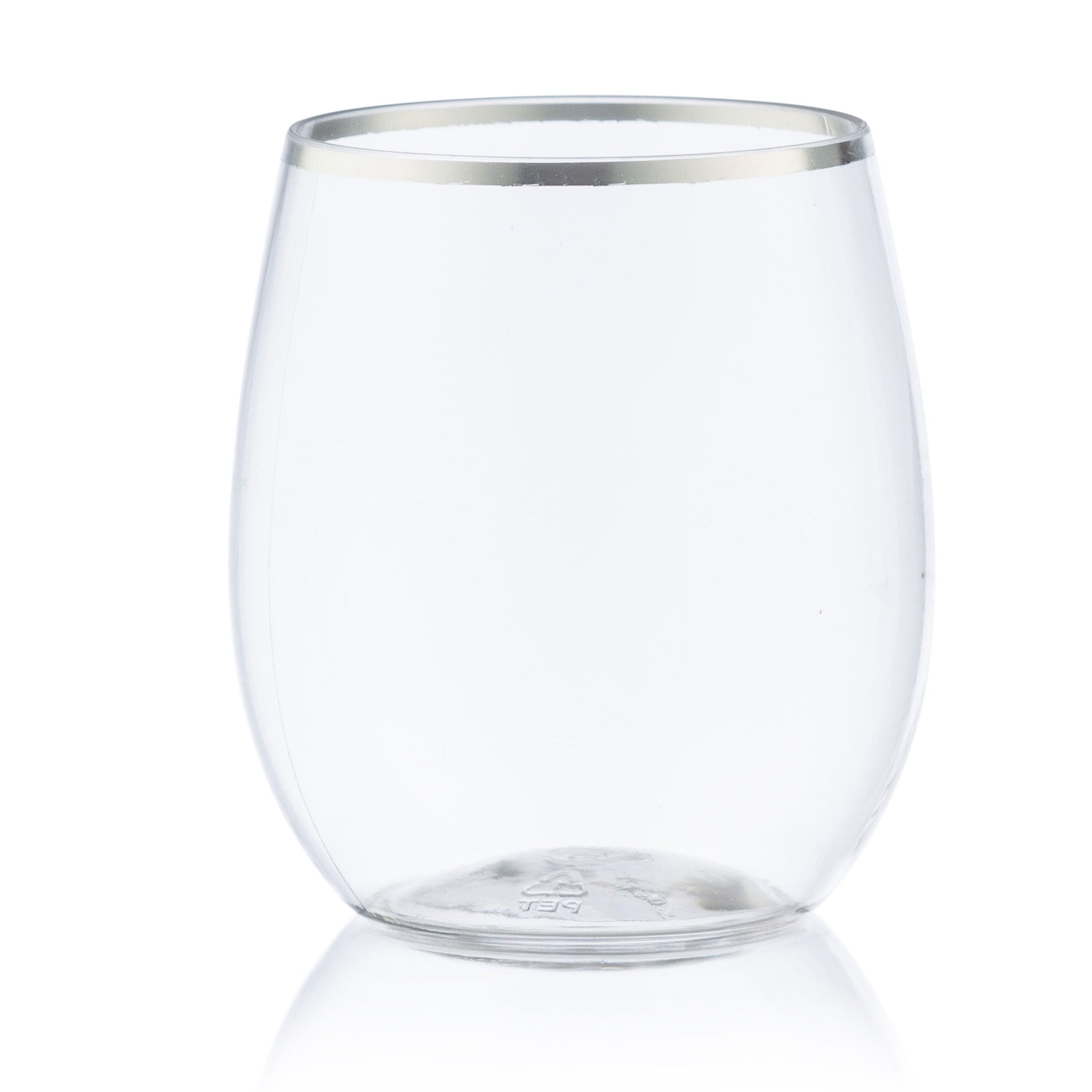 7 oz Plastic Wine Glasses with Stems, Silver Rimmed Disposable