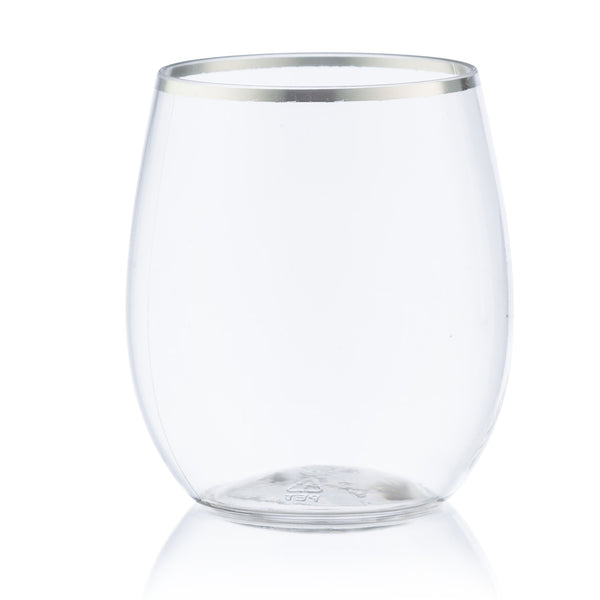 Clear Stemless Wine Goblets With Silver Rim