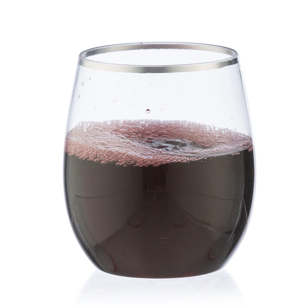 Clear Stemless Wine Goblets With Silver Rim