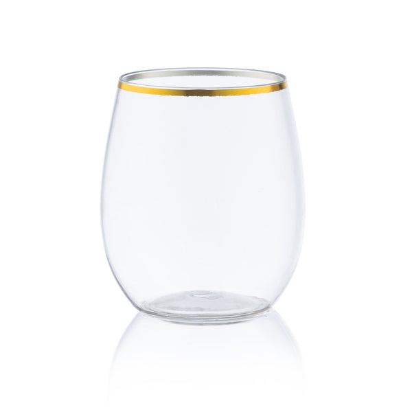 Clear Stemless Wine Goblets With Gold Rim