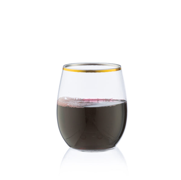 12 oz. Clear Stemless Wine Goblets With Gold Rim