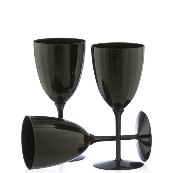 7 Oz 1-Piece Black Plastic Disposable Wine Goblet - 8 Pack