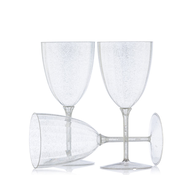 7 Oz 1-Piece Silver Glitter Plastic Disposable Wine Goblet - 8 Pack