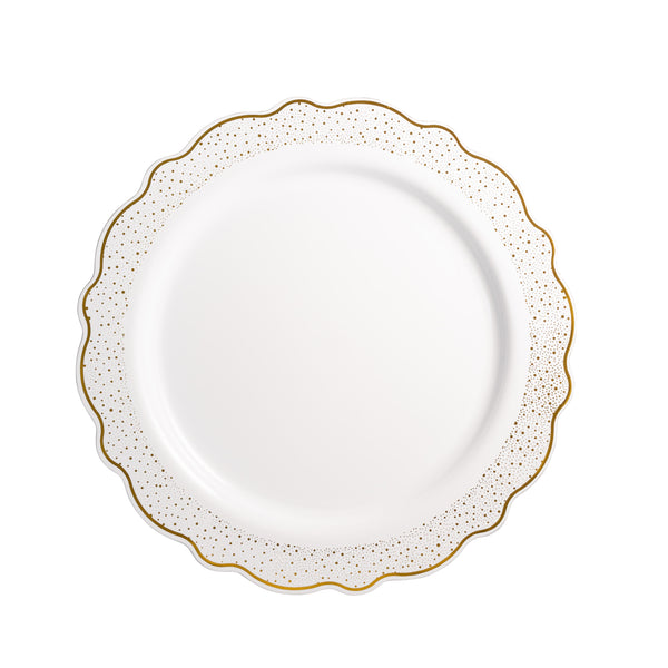 White and Gold Round Plastic Plates - Confetti