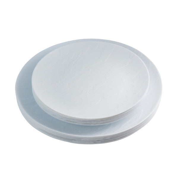 40 Piece Combo Pack White Round Plastic Dinnerware value set (20 Sevings) - Mahogany - Posh Setting