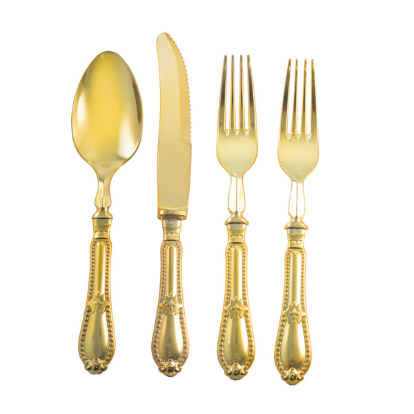 Disposable Shiny Metallic Gold Flatware - Baroque