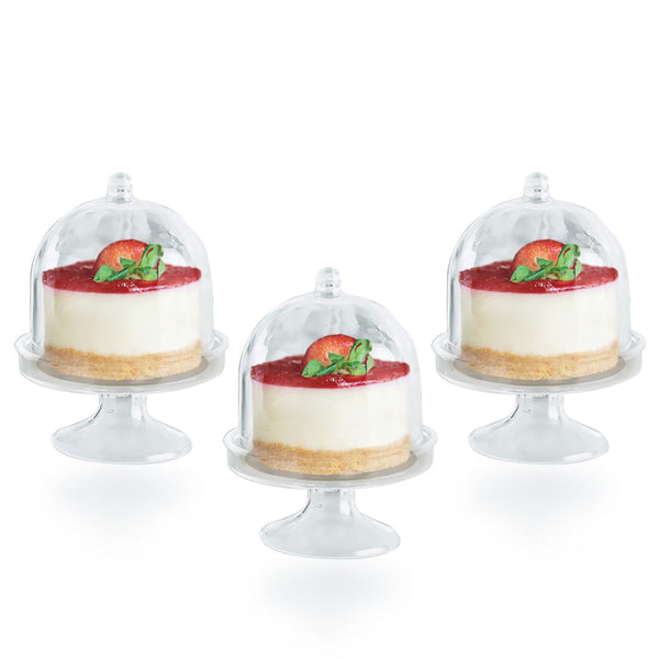 Clear Plastic Mini Cake Plate with Stand and Dome Cover-5 Count