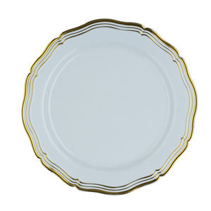 10 inch White and Gold Round Plastic Dinner Plates - Aristocrat - Posh Setting