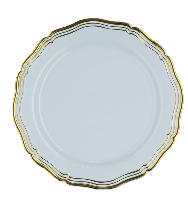 White and Gold Round Plastic Plates 10 Pack - Aristocrat