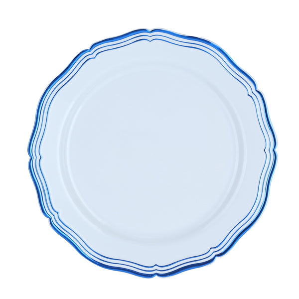 7.25 inch Blue and Silver Round Plastic Dinner Plate - Aristocrat - Posh Setting