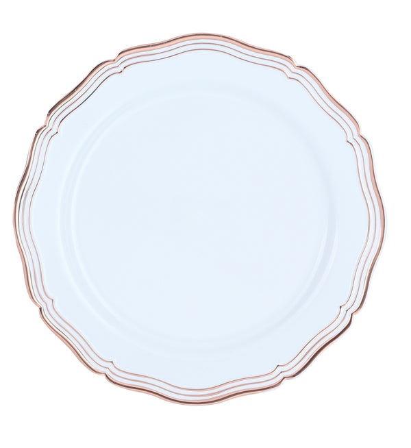 Rose Gold and White Round Plastic Dinnerware and Silverware value set