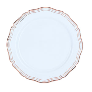 10 inch Rose Gold and White Round Plastic Dinner Plates - Aristocrat - Posh Setting