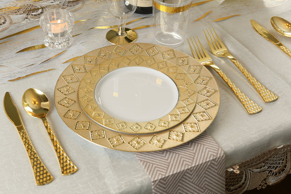 40 Piece White and Gold Round Plastic Dinnerware Value Set (20 Servings) - Imperial