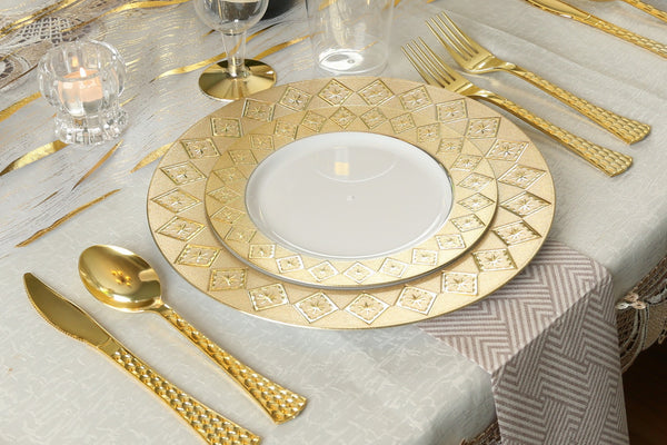 100 Piece White and Gold Round Plastic Dinnerware and Silverware Value Set (20 Servings) - Imperial
