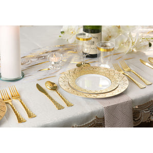 10.25 Inch White and Gold Round Plastic Dinner Plate - Imperial - Posh Setting