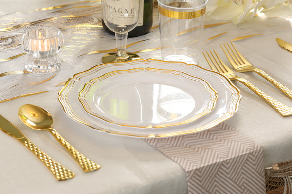 White and Gold/Silver Round Plastic Wedding Value Set (120 Servings) - Aristocrat