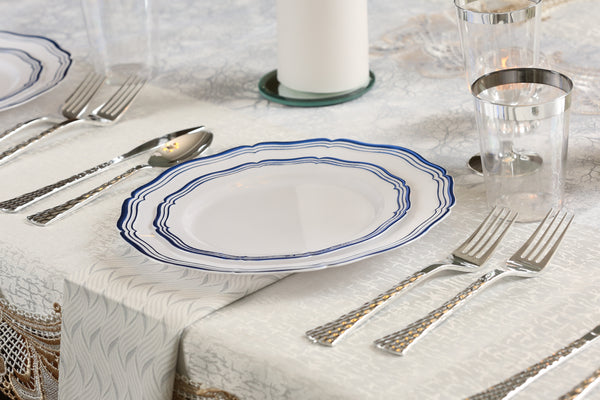 Blue and White Round Plastic Plates 10 Pack - Aristocrat