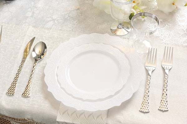40 Piece Combo Pack White Round Plastic Dinner value set (20 Sevings) - Elegant