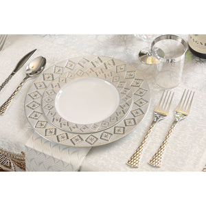 10.25 Inch White and Silver Round Plastic Dinner Plate - Imperial - Posh Setting