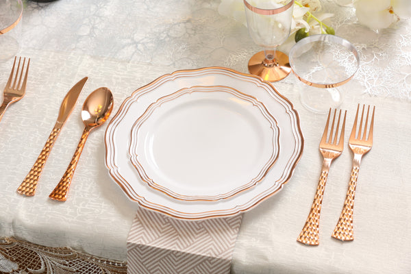 Rose Gold and White Round Plastic Plates 10 Pack