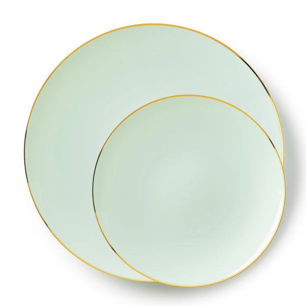 32 Pack Green and Gold Round Plastic Dinnerware Set (16 Guests) - Organic
