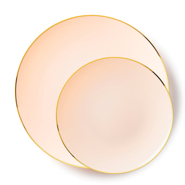 32 Pack Pink and Gold Round Plastic Dinnerware Set (16 Guests) - Organic
