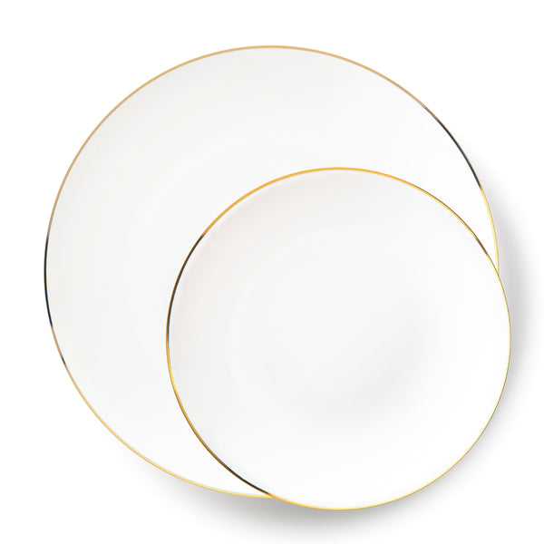 32 Pack White and Gold Round Plastic Dinnerware Set (16 Guests) - Organic