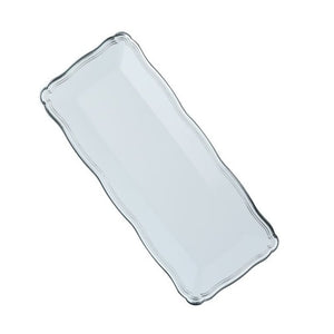 13.75 X 6 Inch Rectangle White and Silver Rim Plastic Serving Tray - Posh Setting