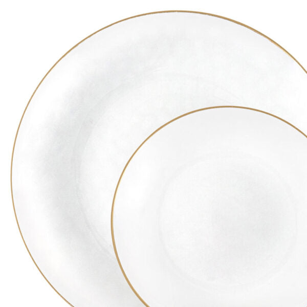 Transparent White and Gold Round Hammered Plastic Plates - Organic Hammered
