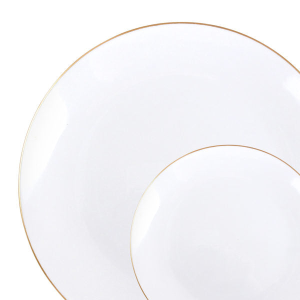 White and Gold Round Plastic Plate 10 Pack - Organic