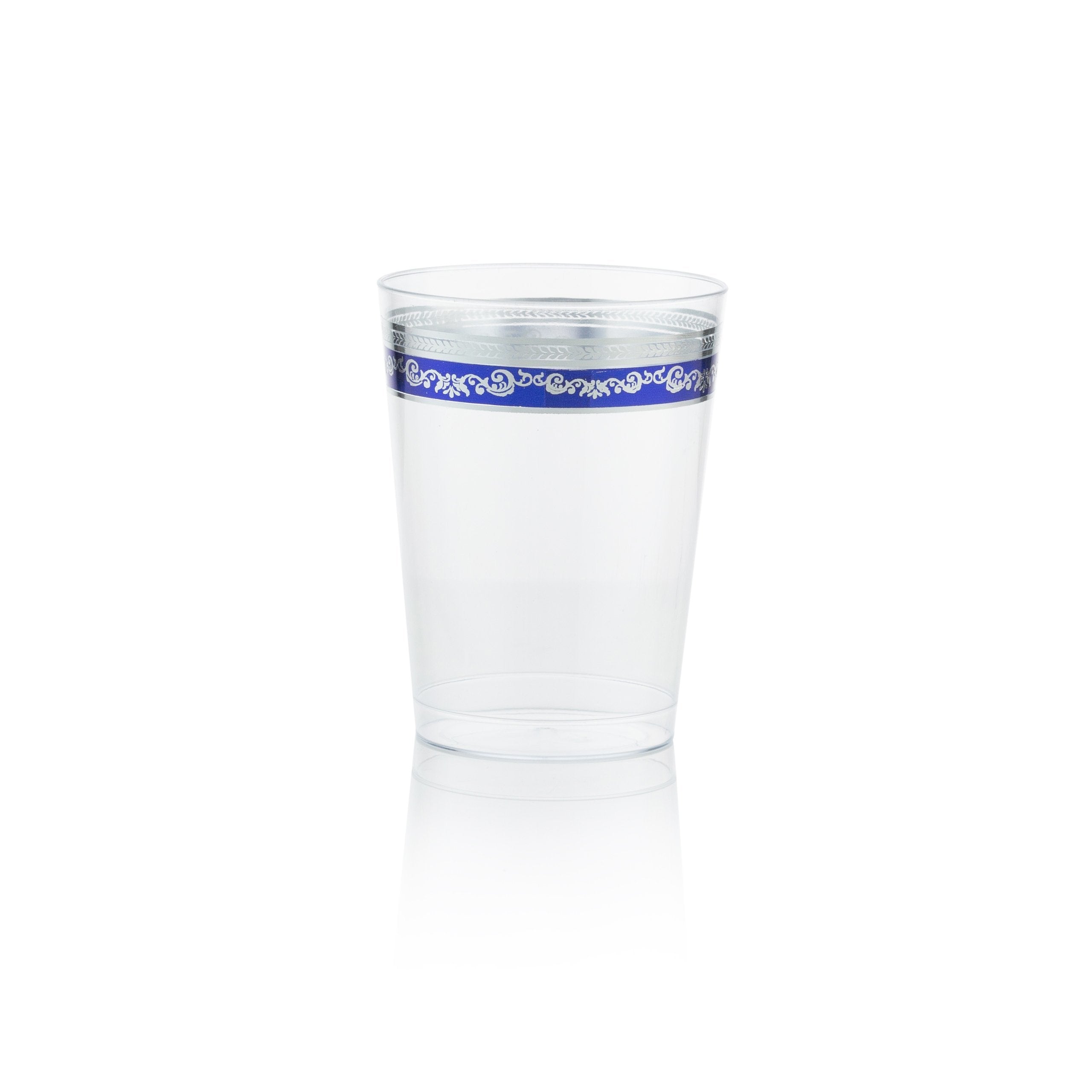 Perfect Settings 100 Pack 16oz Plastic Cups Clear Plastic Double Colored Rimmed Cups Fancy Disposable Wedding Holiday Party Cups Blue