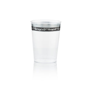 10 oz. Clear Black Silver Rim Plastic Cups 20 Pack - Royal - Posh Setting