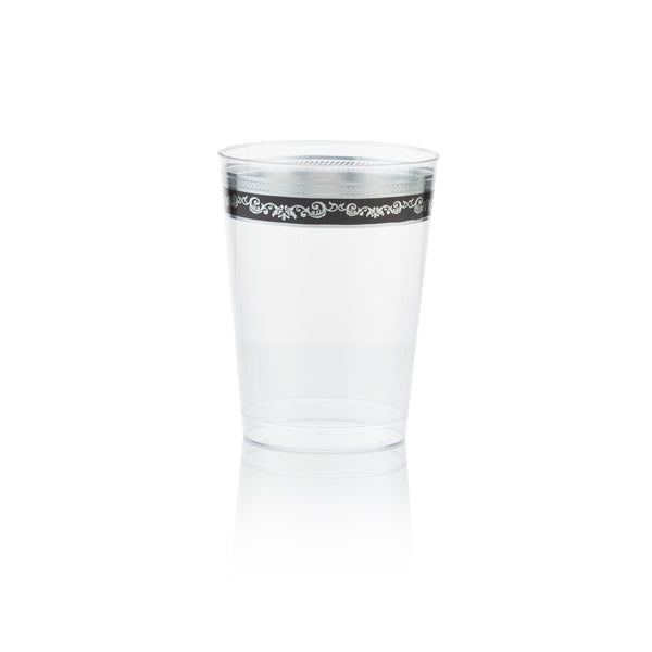 10 oz. Clear Black Silver Rim Plastic Cups 20 Pack - Royal - Posh Setting