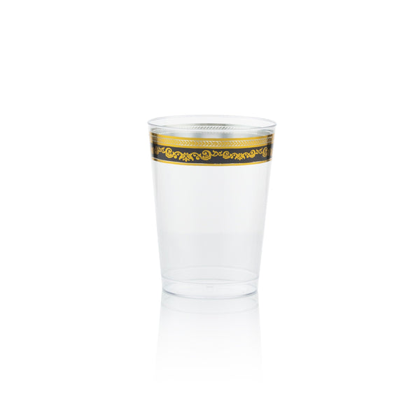 10 oz. Clear Black Gold Rim Plastic Cups 20 Pack - Royal - Posh Setting