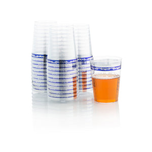 Clear Blue Silver Rim Plastic Cups 20 Pack