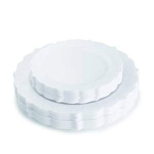 40 Piece Combo Pack White Round Plastic Dinner value set (20 Sevings) - Elegant - Posh Setting