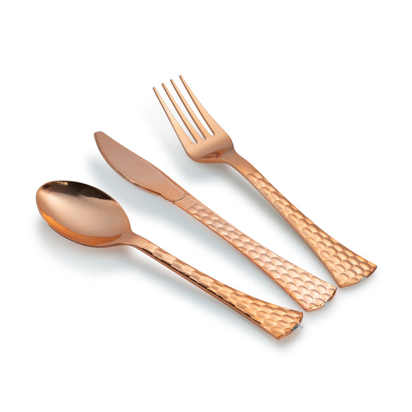 120 Piece Disposable Rose Gold Plastic Silverware Combo Set (40 Settings) - Glamour