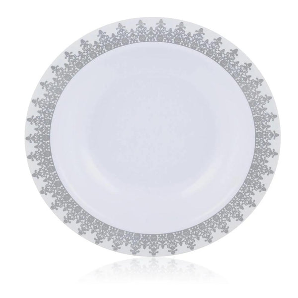 White and Silver Round Plastic Plates - Ornament